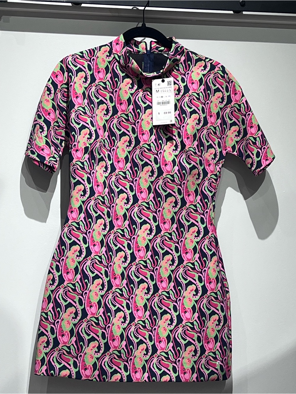 Zara Pink and Black Paisley Short-Sleeve Tunic